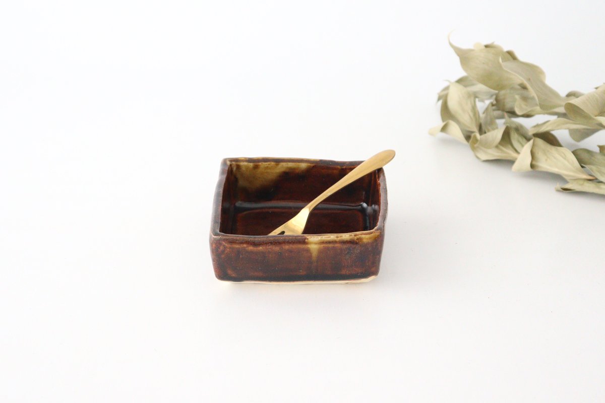 Kitagama Kasen Hiroshige Kato Small Square Bowl Old Seto | Kobachi Seto Ware