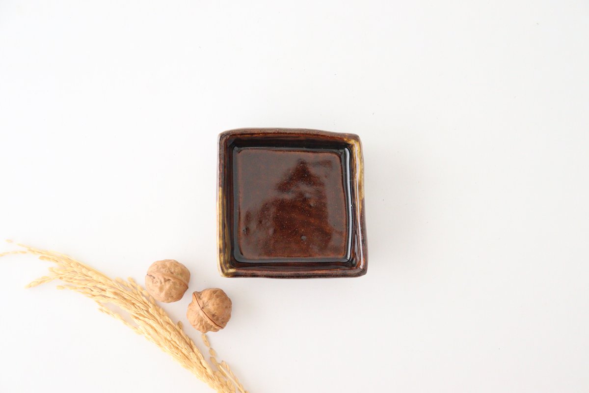 Kitagama Kasen Hiroshige Kato Small Square Bowl Old Seto | Kobachi Seto Ware