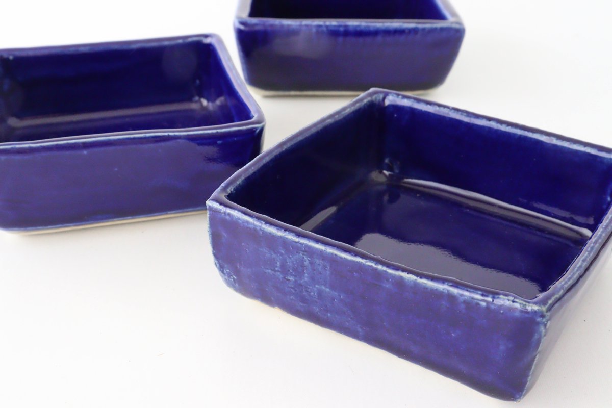 Kitagama Kasen Hiroshige Kato Small Square Bowl Lazuli | Kobachi Seto Ware