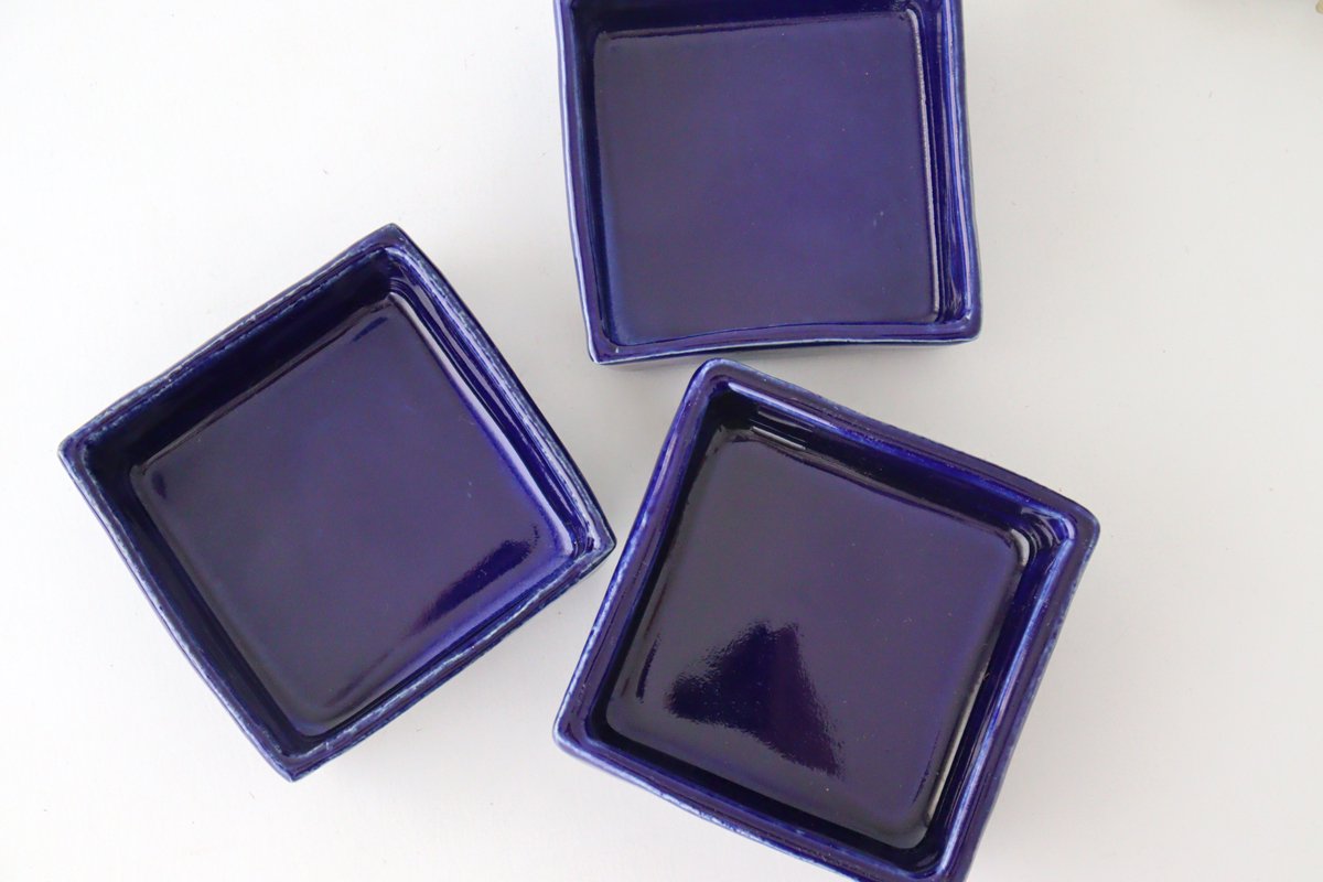Kitagama Kasen Hiroshige Kato Small Square Bowl Lazuli | Kobachi Seto Ware