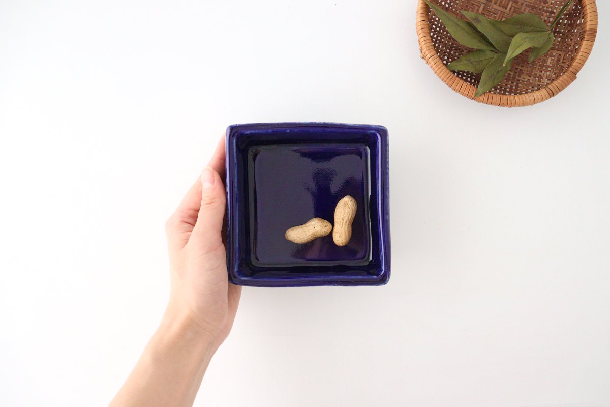 Kitagama Kasen Hiroshige Kato Small Square Bowl Lazuli | Kobachi Seto Ware