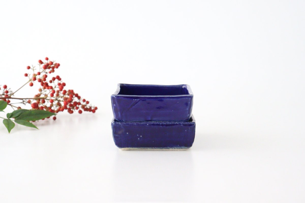 Kitagama Kasen Hiroshige Kato Small Square Bowl Lazuli | Kobachi Seto Ware