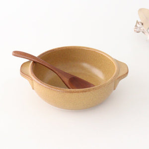Round Bowl Gratin Dish Light Brown L | Serving Bowl Mino Ware-TOP