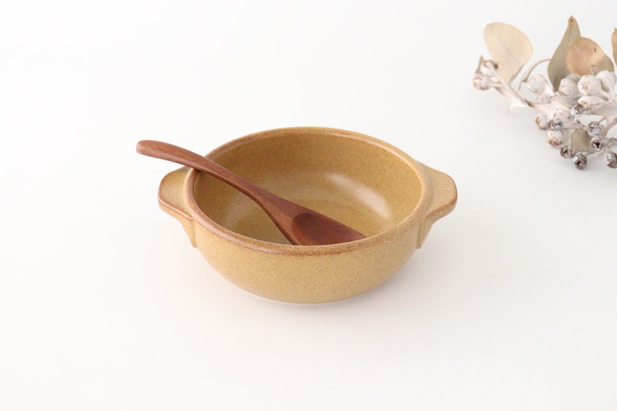 Round Bowl Gratin Dish Light Brown L | Serving Bowl Mino Ware