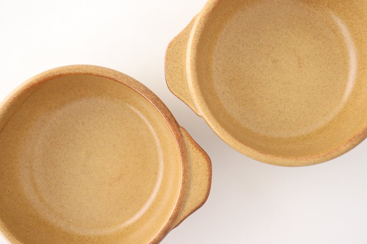 Round Bowl Gratin Dish Light Brown L | Serving Bowl Mino Ware