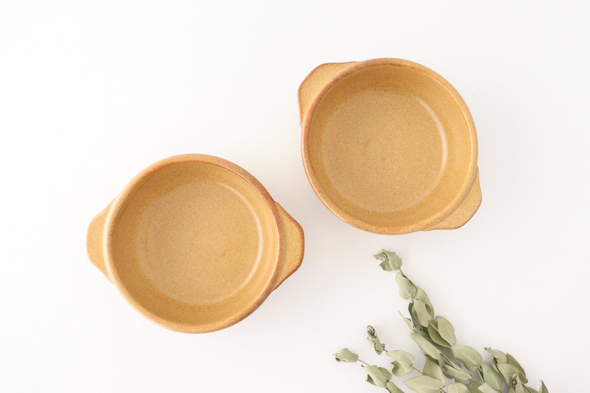 Round Bowl Gratin Dish Light Brown L | Serving Bowl Mino Ware