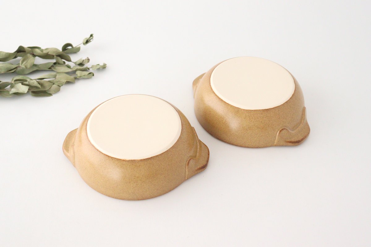 Round Bowl Gratin Dish Light Brown L | Serving Bowl Mino Ware
