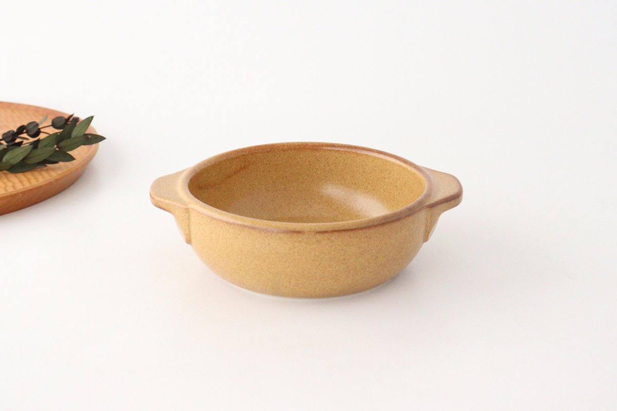 Round Bowl Gratin Dish Light Brown L | Serving Bowl Mino Ware