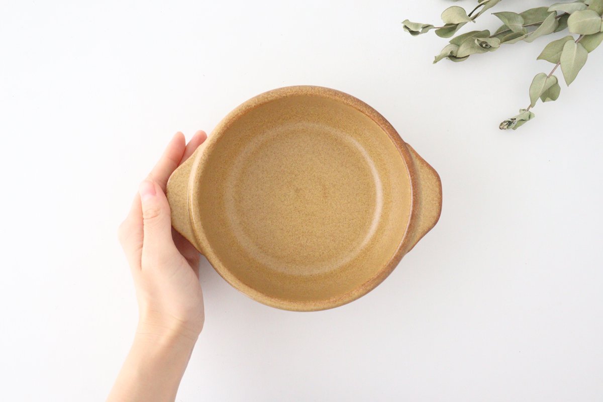 Round Bowl Gratin Dish Light Brown L | Serving Bowl Mino Ware