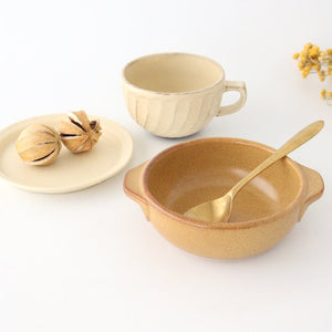 Round Bowl Gratin Dish Light Brown L | Serving Bowl Mino Ware-Detail8