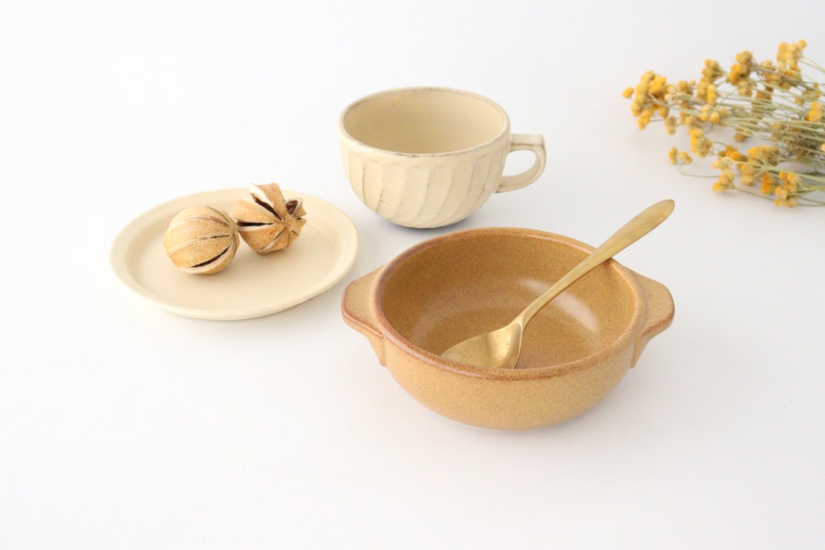 Round Bowl Gratin Dish Light Brown L | Serving Bowl Mino Ware