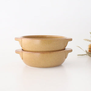 Round Bowl Gratin Dish Light Brown L | Serving Bowl Mino Ware-Detail9