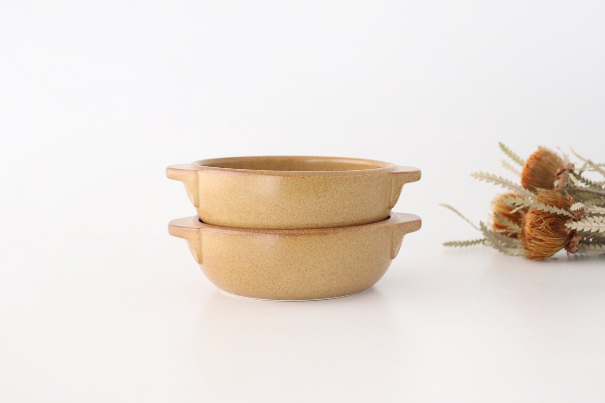 Round Bowl Gratin Dish Light Brown L | Serving Bowl Mino Ware