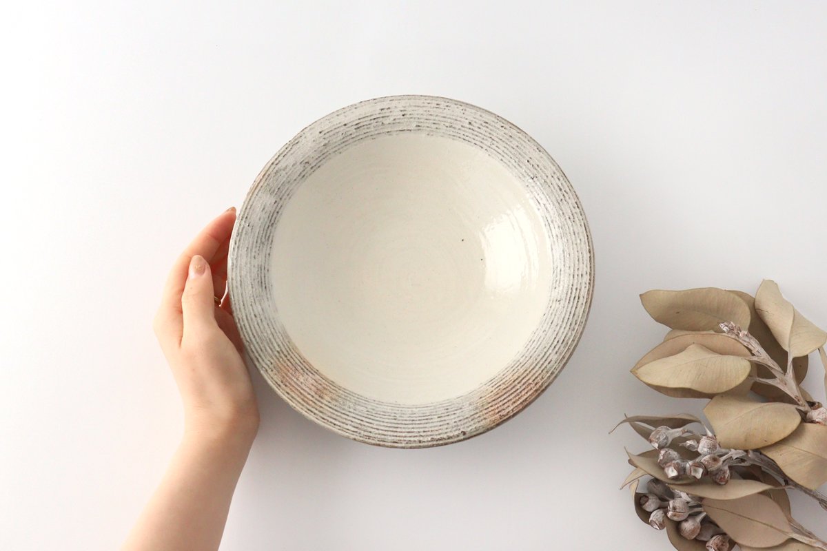 Furutani Seitosho Shallow Bowl Horizontal Stripes 21cm/8.3in | Serving Bowl-Detail11