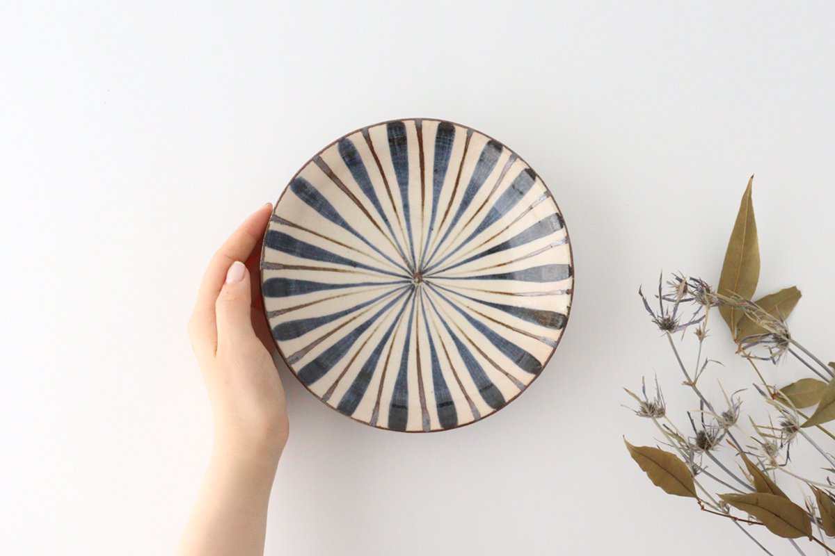 Flat Bowl Stripes Blue 18cm/7.1in | Serving Bowl Mino Ware