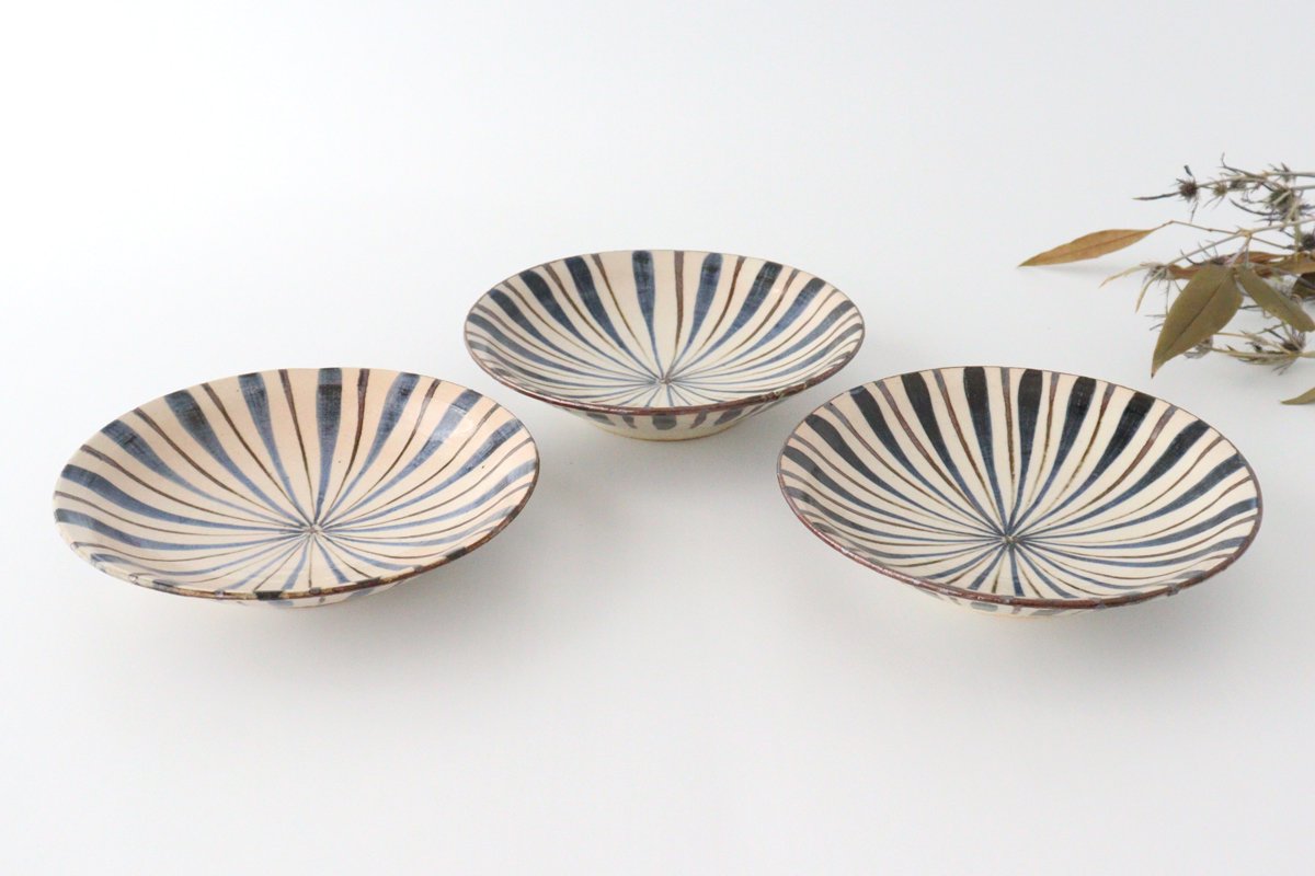 Flat Bowl Stripes Blue 18cm/7.1in | Serving Bowl Mino Ware