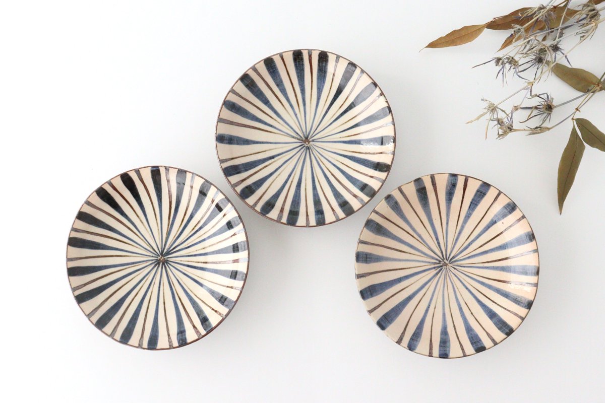 Flat Bowl Stripes Blue 18cm/7.1in | Serving Bowl Mino Ware