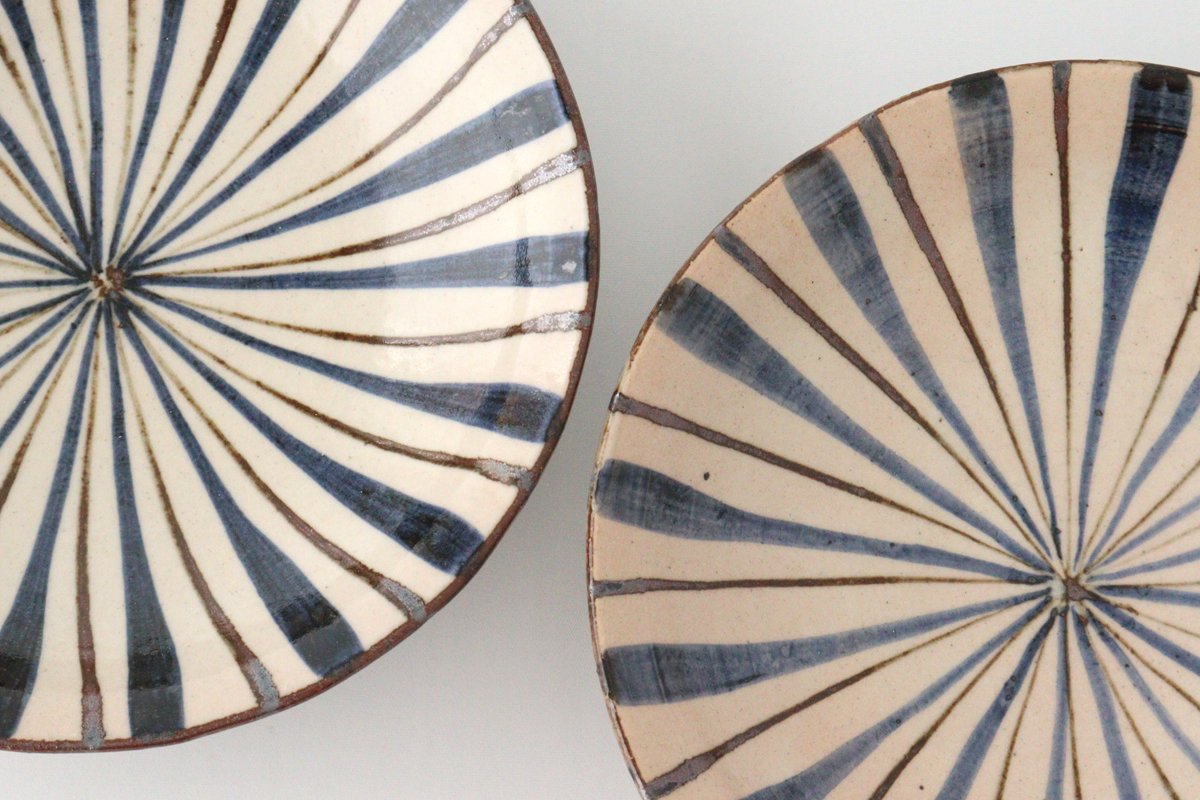 Flat Bowl Stripes Blue 18cm/7.1in | Serving Bowl Mino Ware