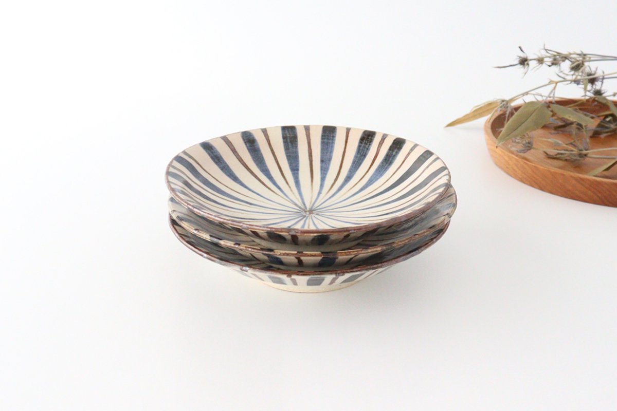 Flat Bowl Stripes Blue 18cm/7.1in | Serving Bowl Mino Ware