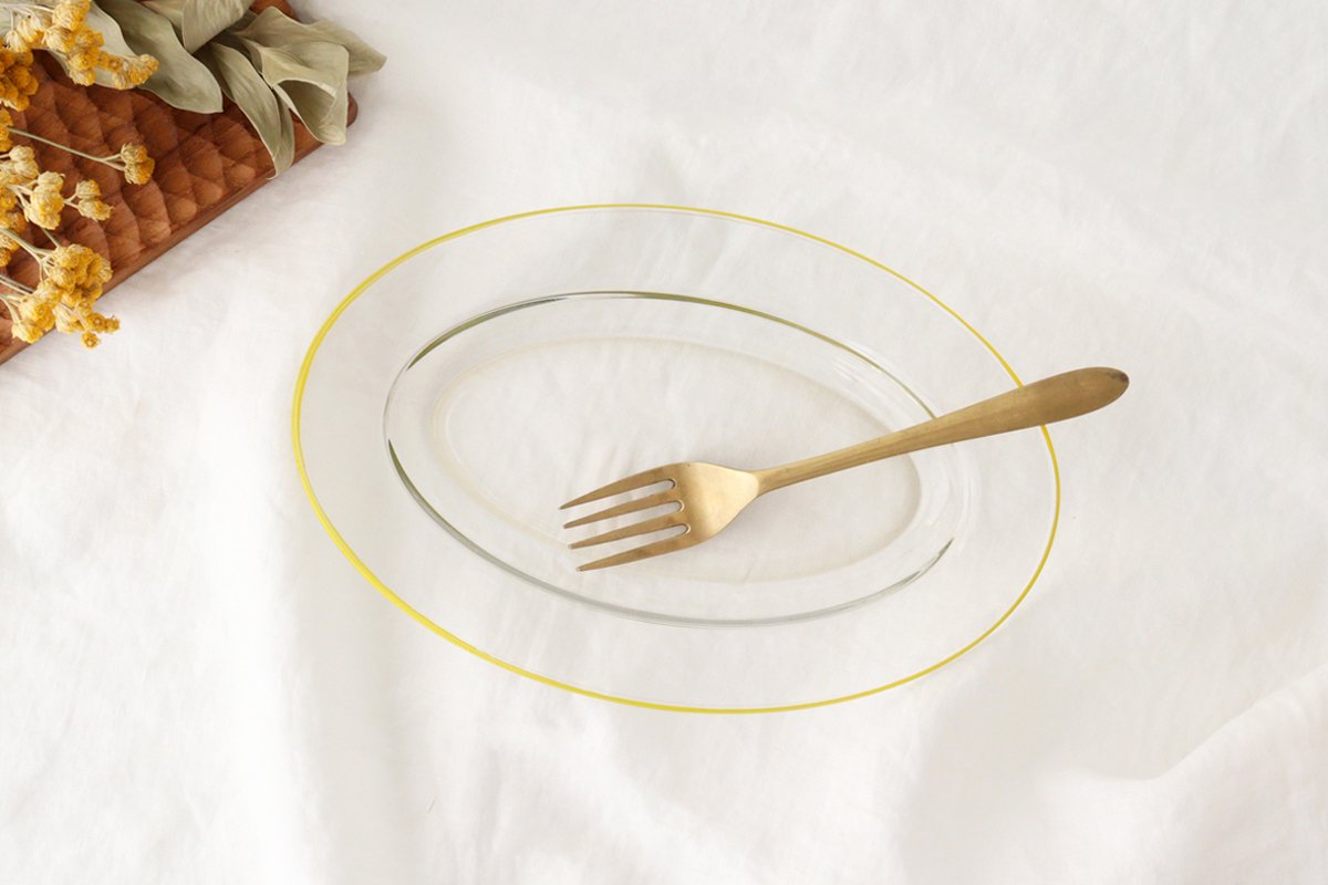 POTPURRI bitte Oval Glass Plate Yellow 26㎝/10.2in