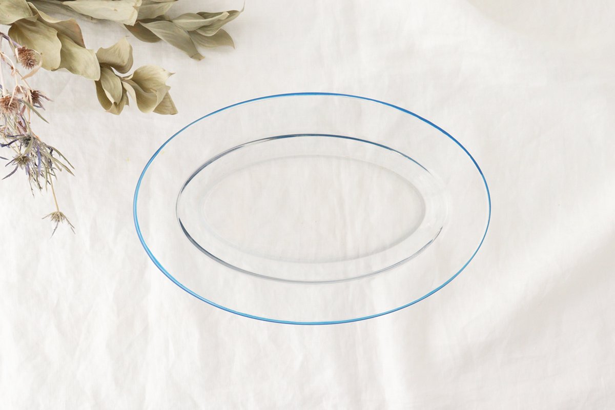 POTPURRI bitte Oval Glass Plate Blue 26㎝/10.2in