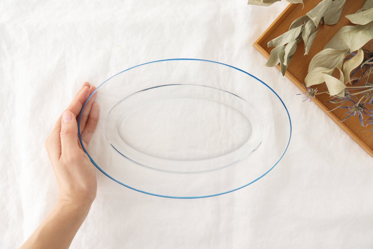 POTPURRI bitte Oval Glass Plate Blue 26㎝/10.2in
