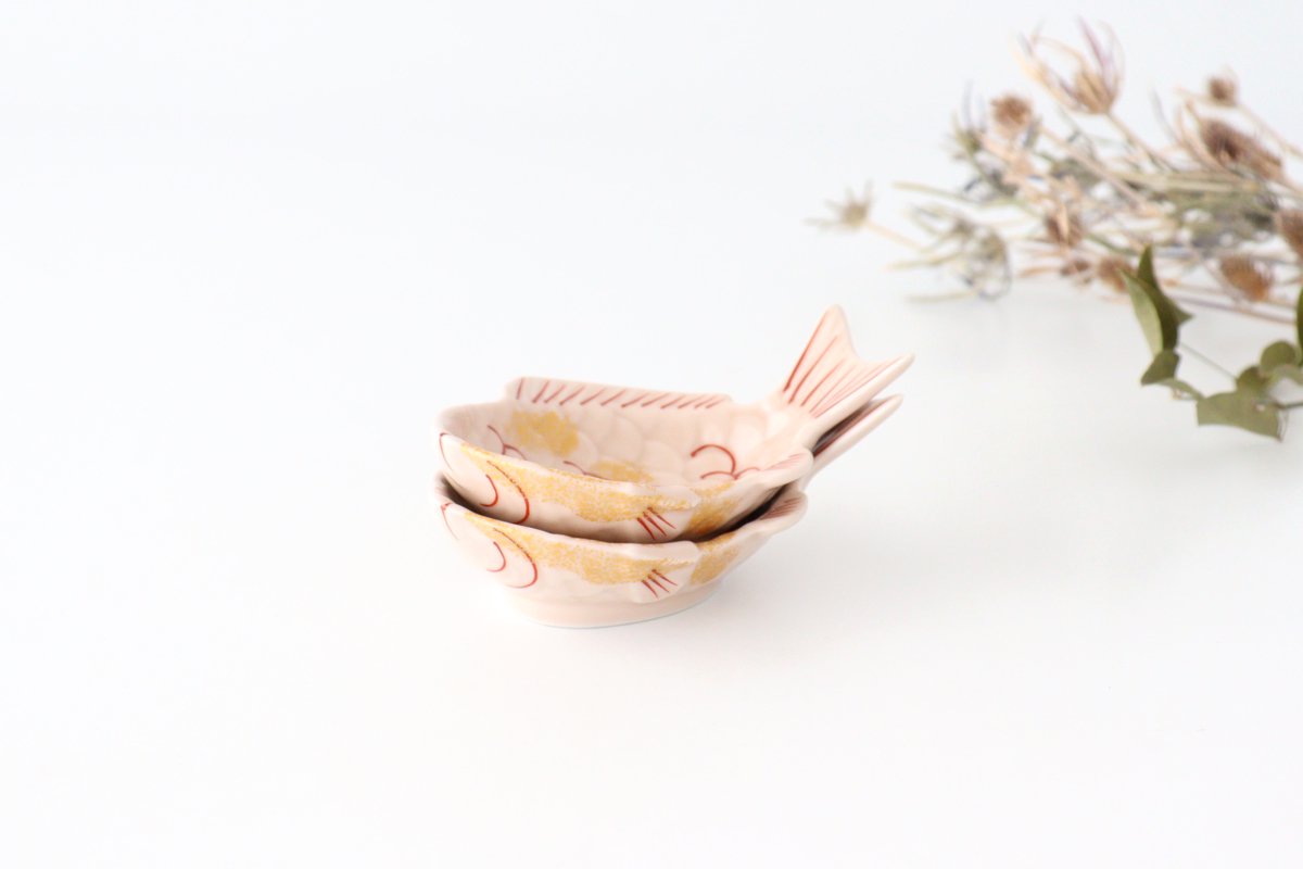 Sea bream-shaped Small Plate Pink and Gold|Arita Ware