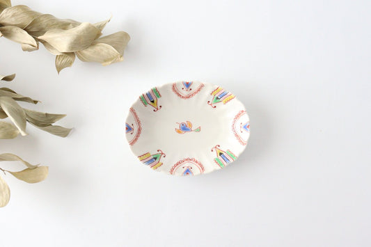Ginshu Kiln Oval Chrysanthemum-shaped Small Plate Circle Bird | Kutani Ware-TOP