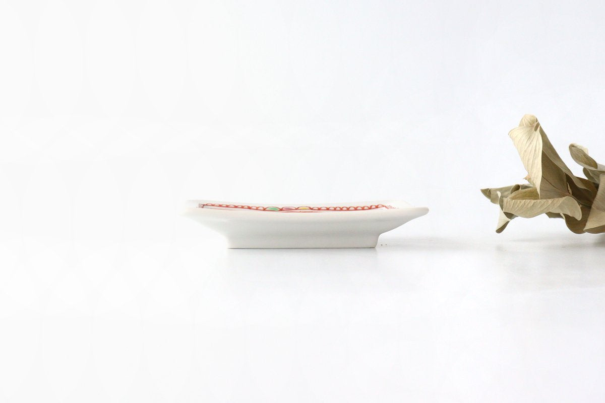 Ginshu Kiln Long Square Small Plate Flower and Butterfly | Kutani Ware