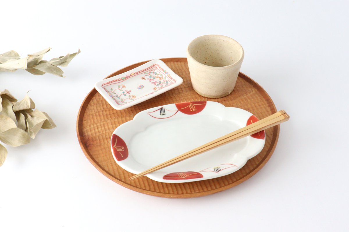 Ginshu Kiln Long Square Small Plate Flower and Butterfly | Kutani Ware
