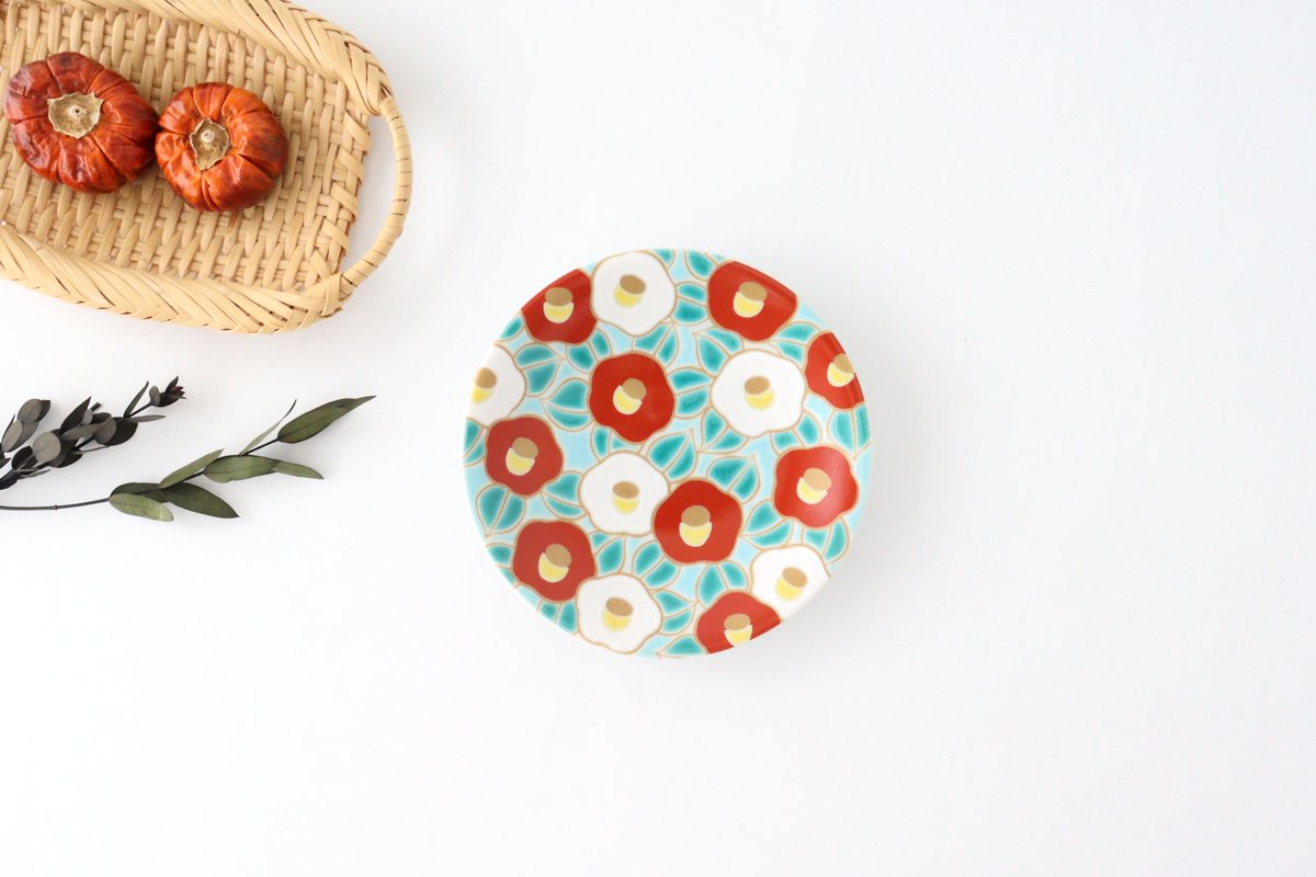 Seikou Kiln Lucky Small Plate Camellia|Kutani Ware