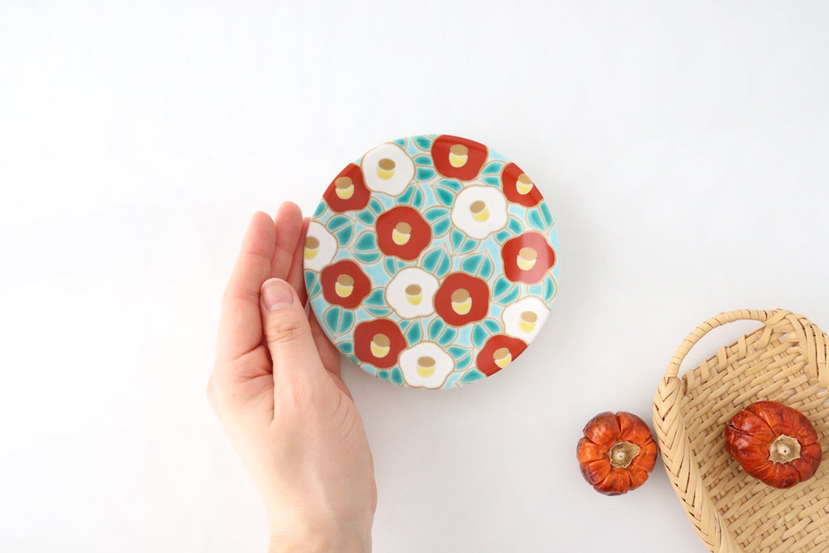 Seikou Kiln Lucky Small Plate Camellia|Kutani Ware