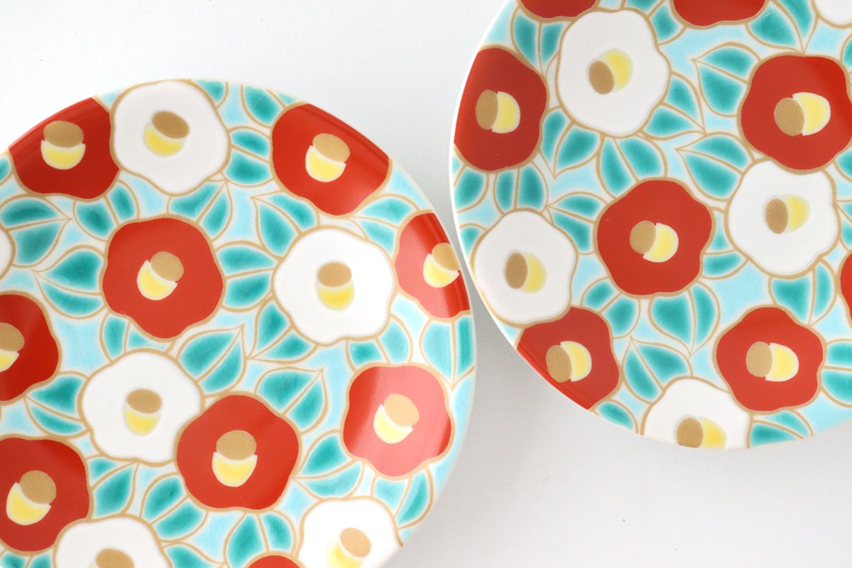 Seikou Kiln Lucky Small Plate Camellia|Kutani Ware