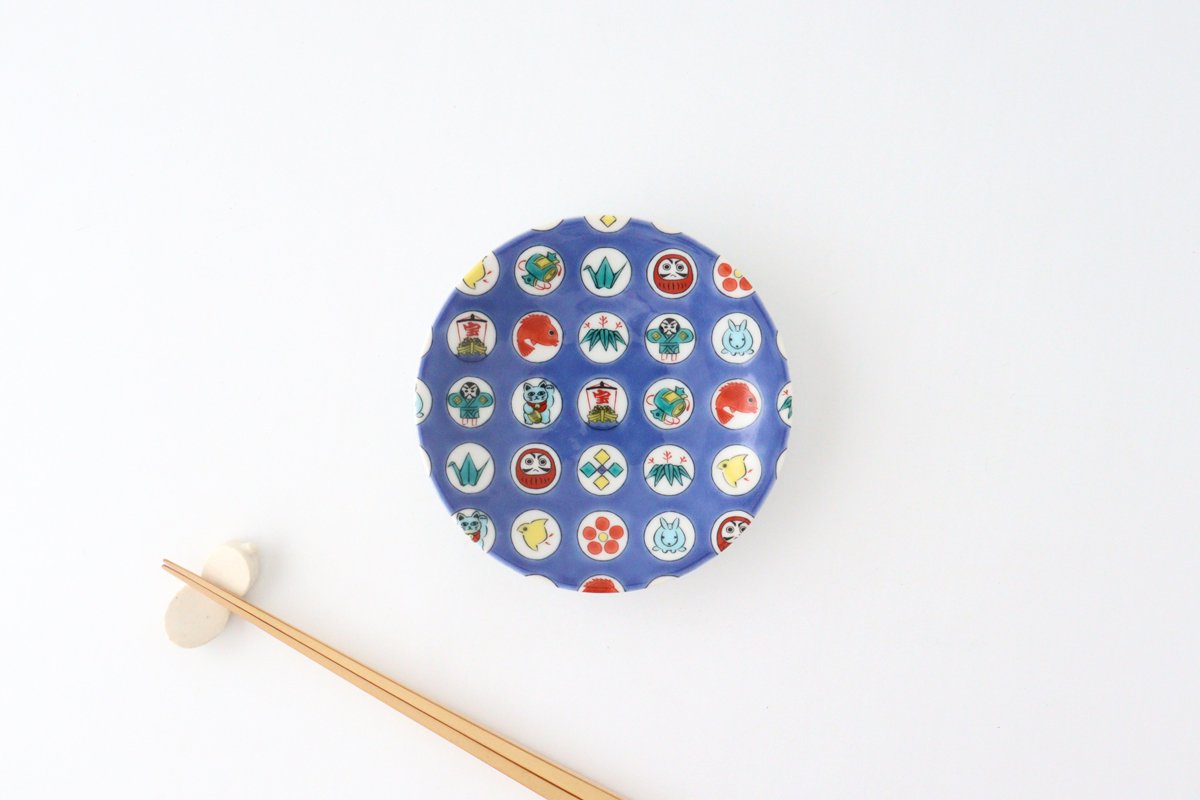 Seikou Kiln Lucky Small Plate Round Crest Pattern|Kutani Ware-TOP