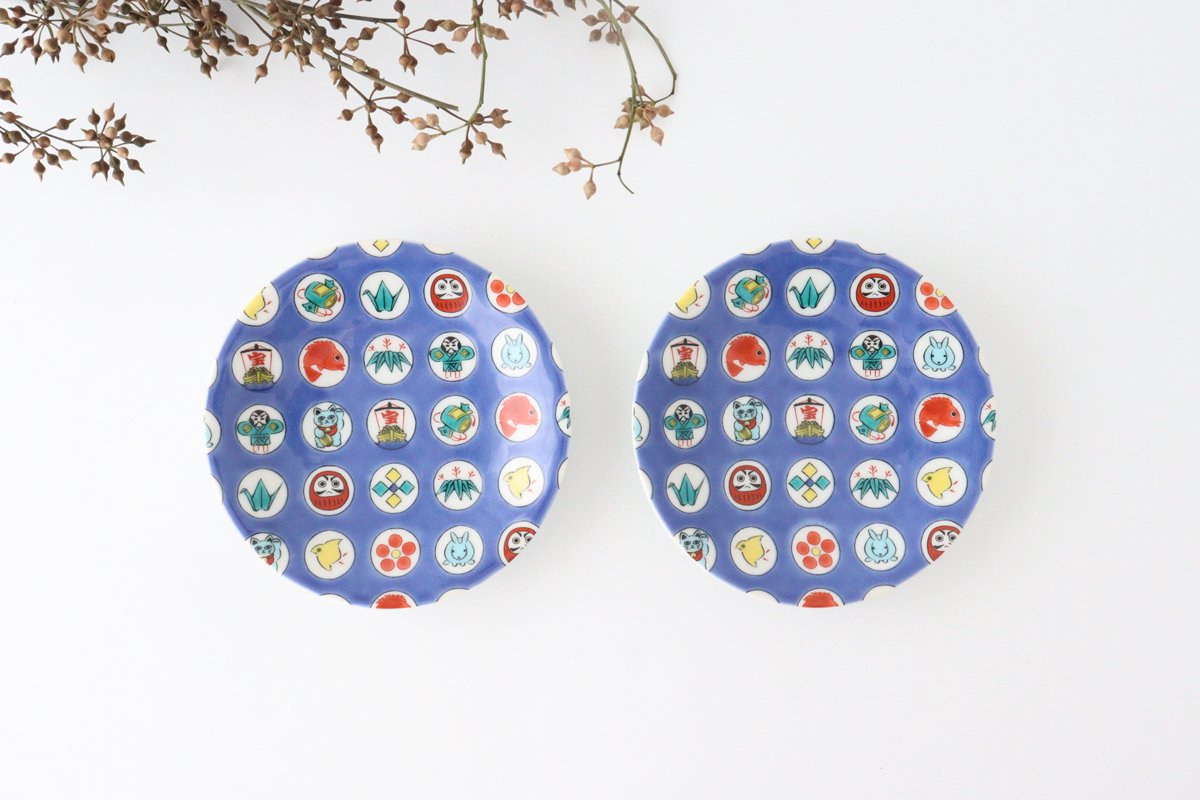 Seikou Kiln Lucky Small Plate Round Crest Pattern|Kutani Ware-Detail10