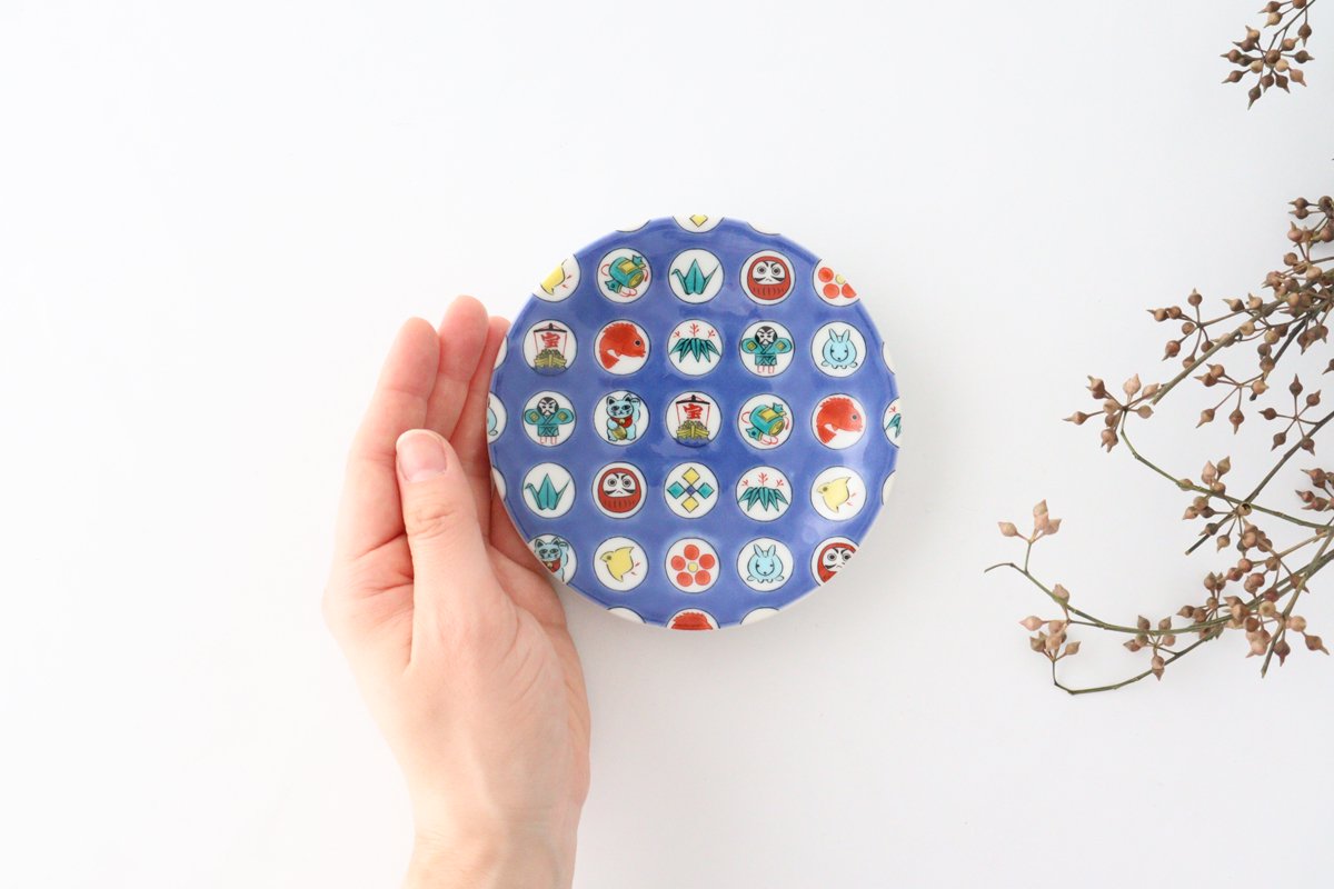 Seikou Kiln Lucky Small Plate Round Crest Pattern|Kutani Ware