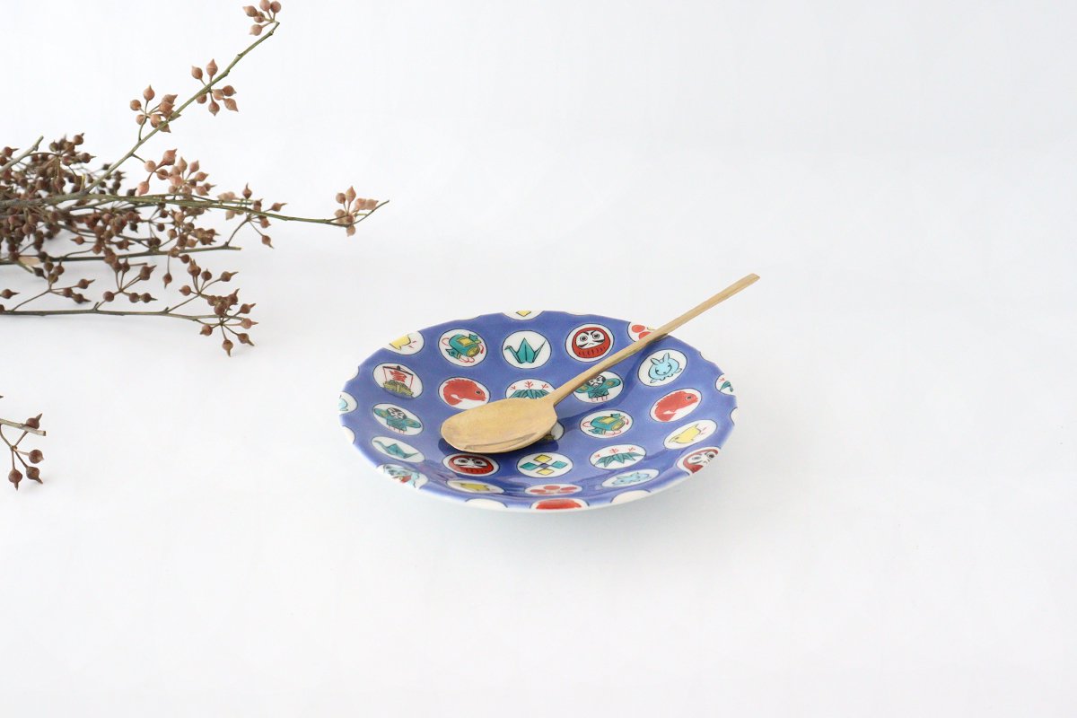 Seikou Kiln Lucky Small Plate Round Crest Pattern|Kutani Ware