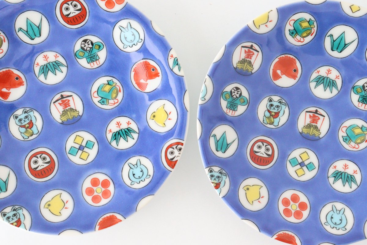 Seikou Kiln Lucky Small Plate Round Crest Pattern|Kutani Ware