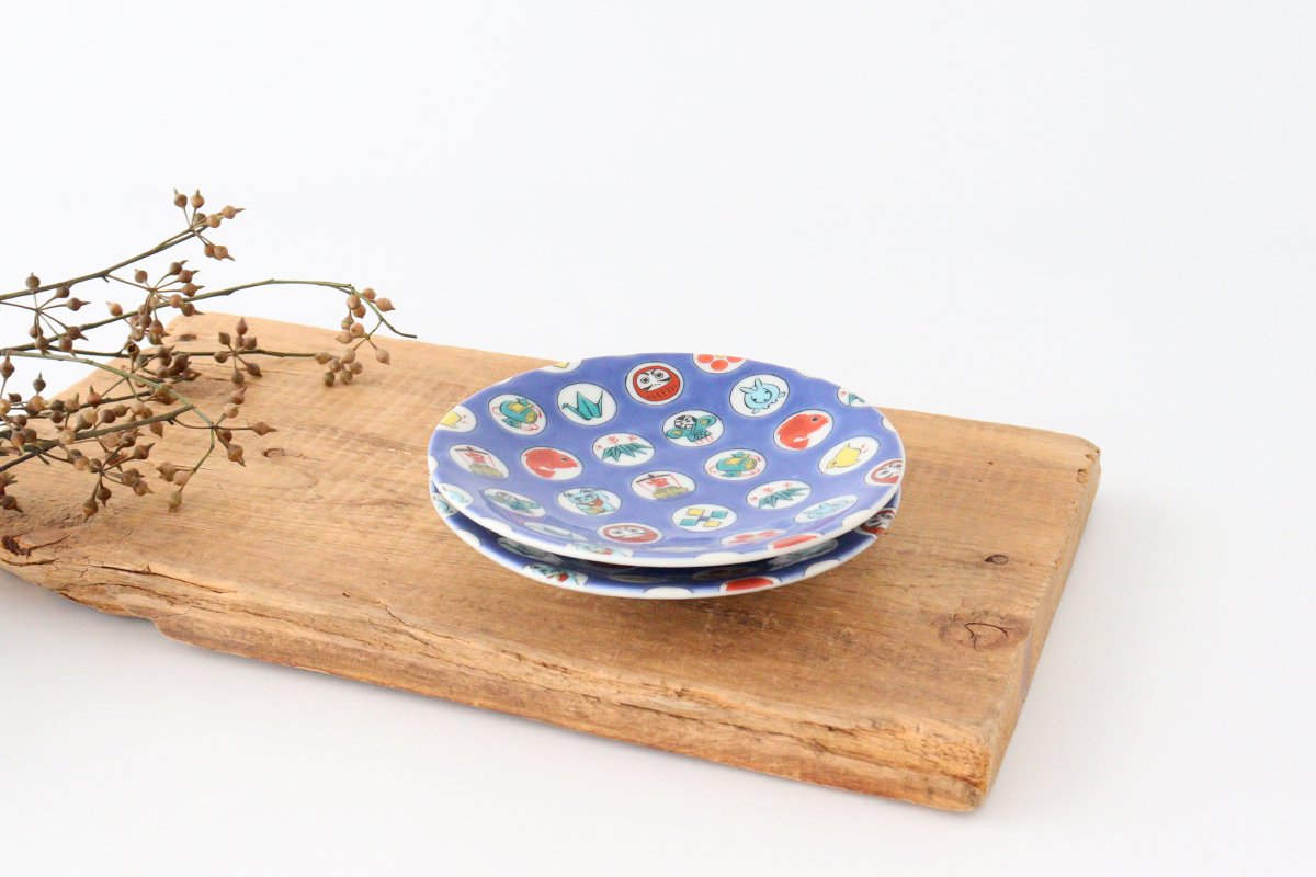 Seikou Kiln Lucky Small Plate Round Crest Pattern|Kutani Ware
