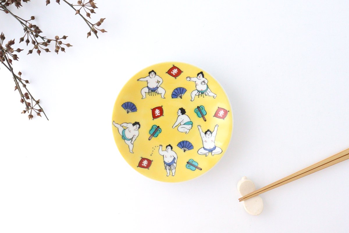 Seikou Kiln Lucky Small Plate Sumo|Kutani Ware