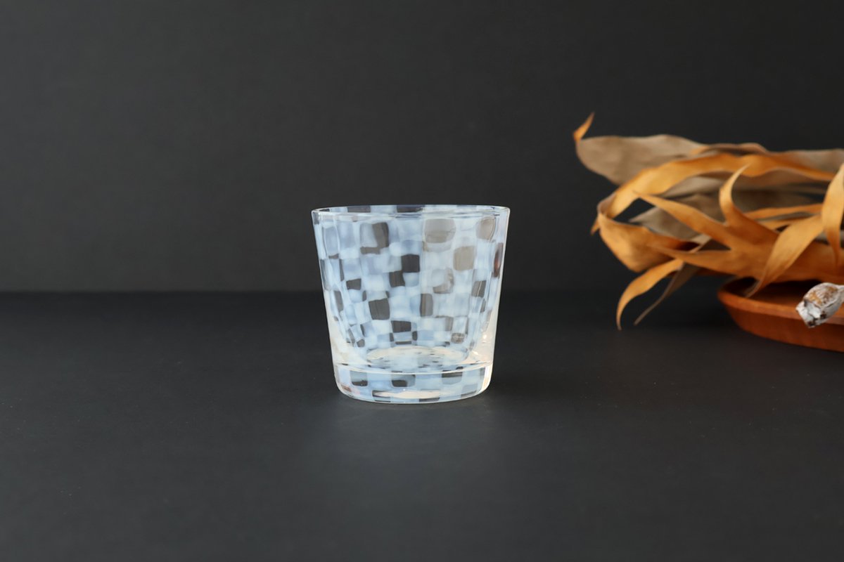 Hirota Glass Soba Choko Checkered Pattern | Free Cup
