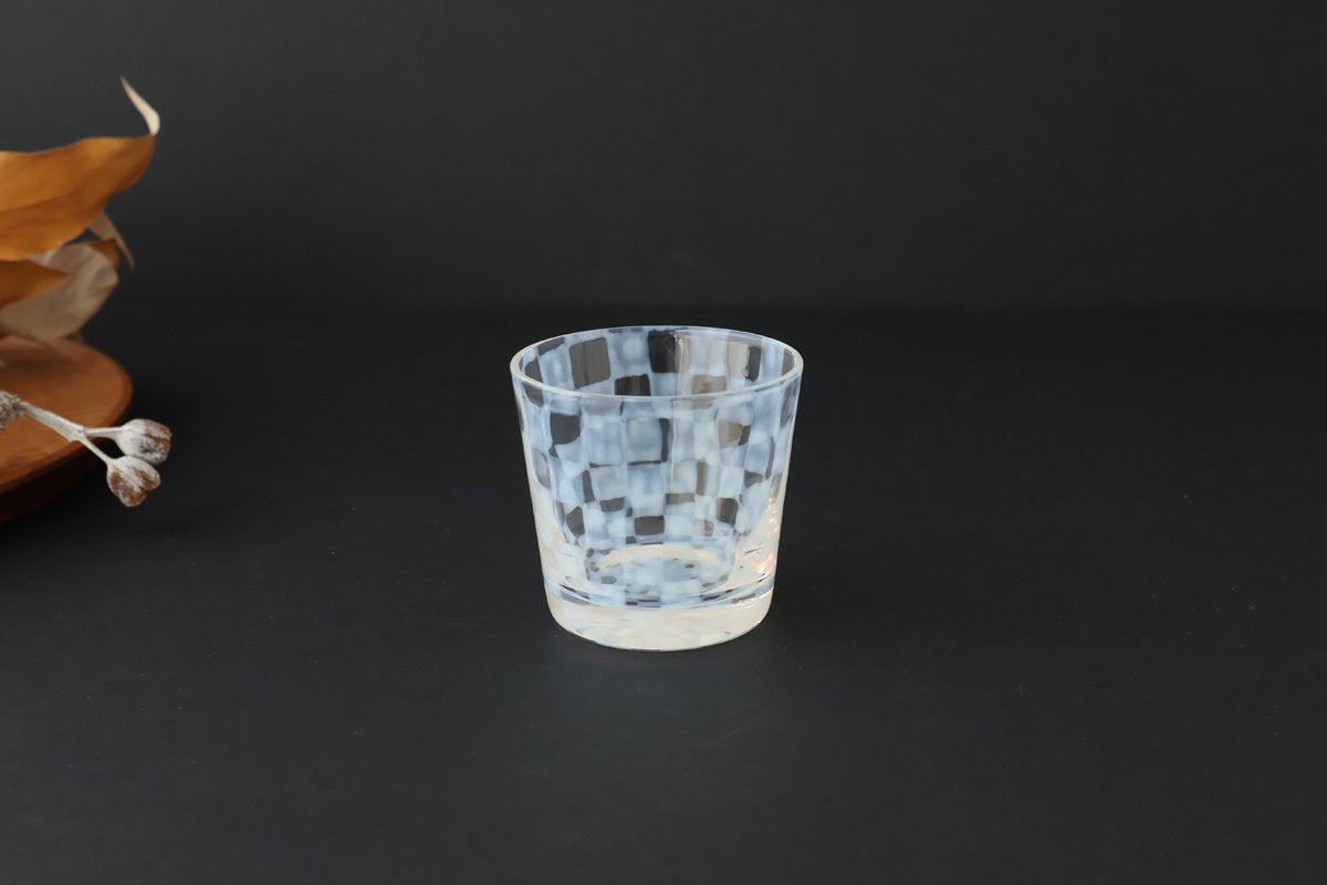 Hirota Glass Soba Choko Checkered Pattern | Free Cup