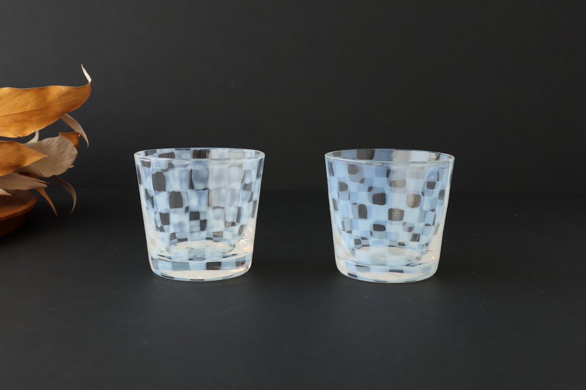 Hirota Glass Soba Choko Checkered Pattern | Free Cup