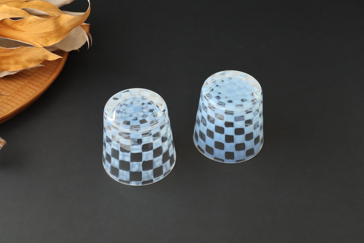 Hirota Glass Soba Choko Checkered Pattern | Free Cup