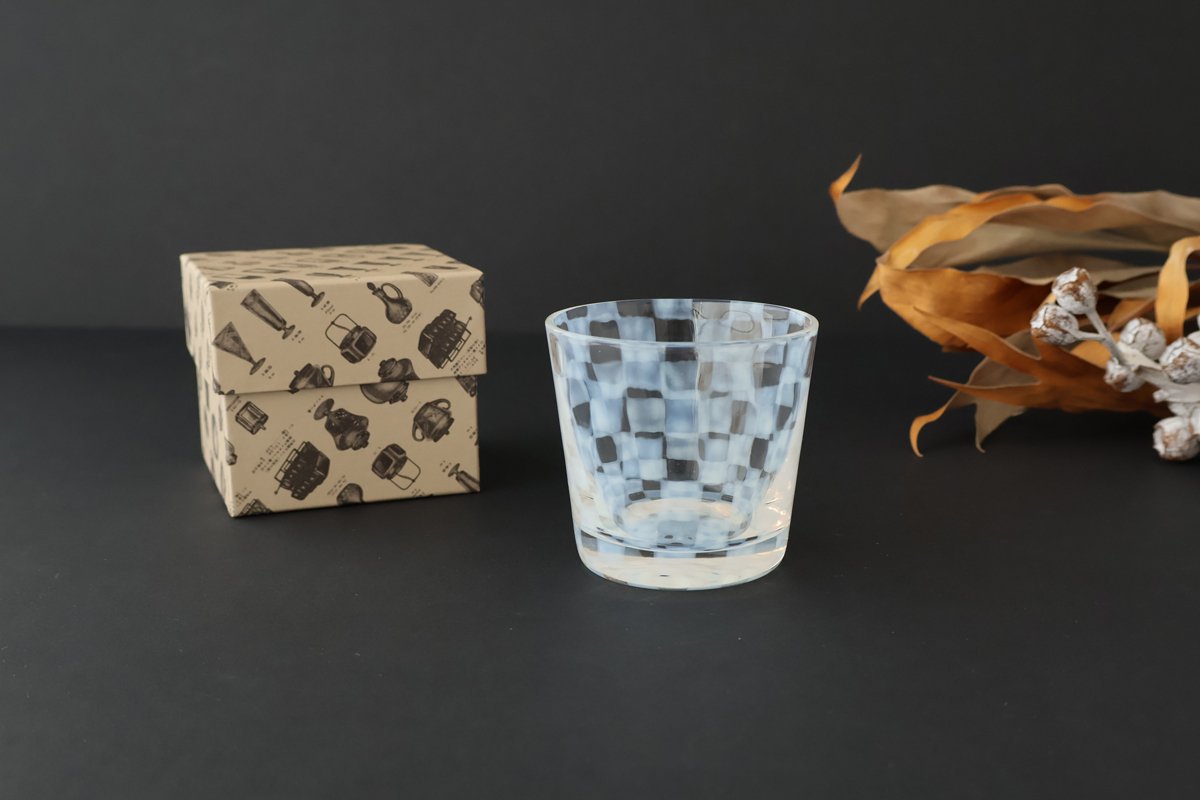 Hirota Glass Soba Choko Checkered Pattern | Free Cup
