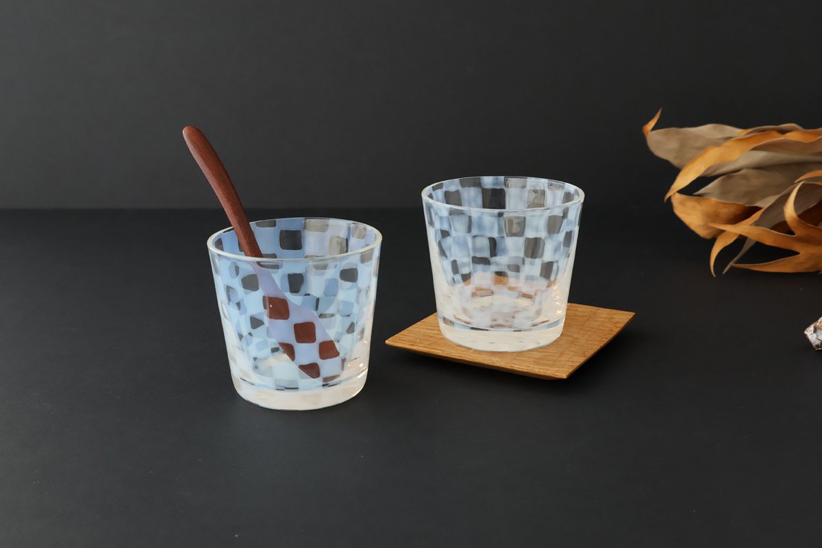 Hirota Glass Soba Choko Checkered Pattern | Free Cup