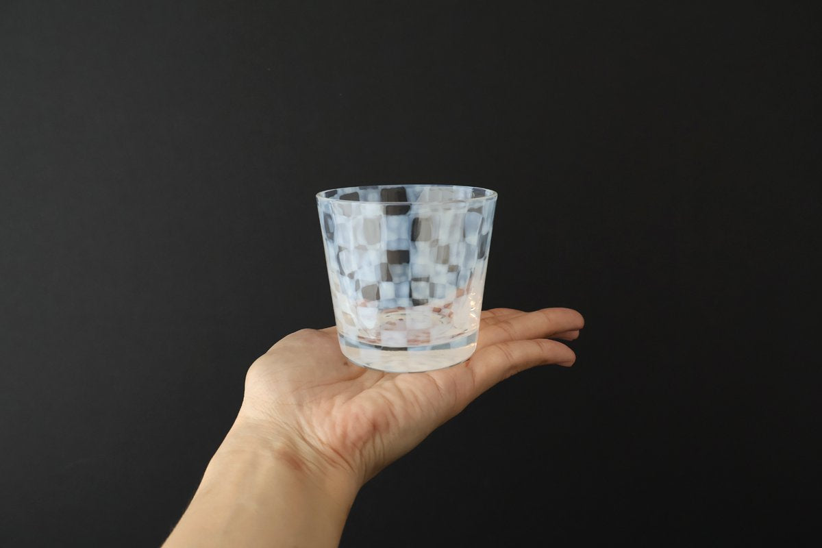 Hirota Glass Soba Choko Checkered Pattern | Free Cup
