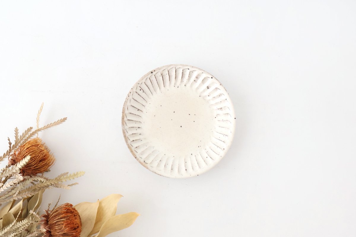 White Decorated Shaving Small Plate|Mino Ware