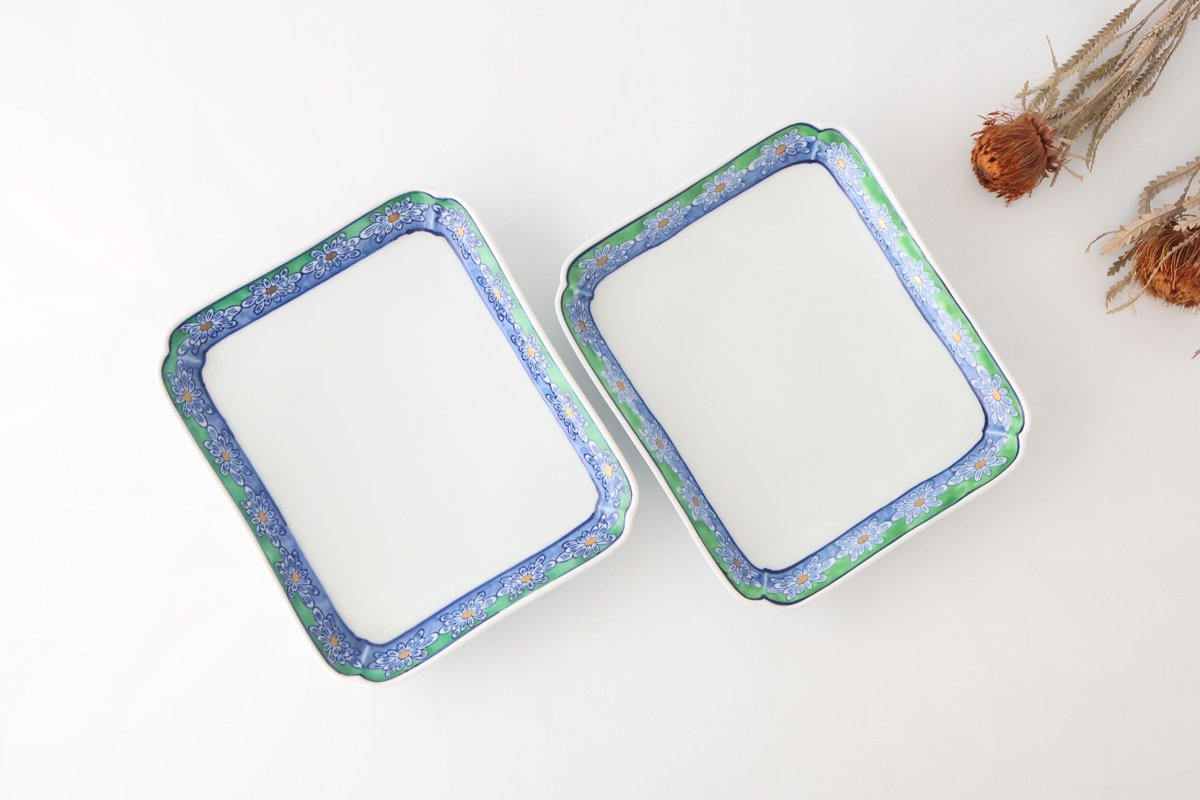 Square Plate Green Chrysanthemum | Arita Ware
