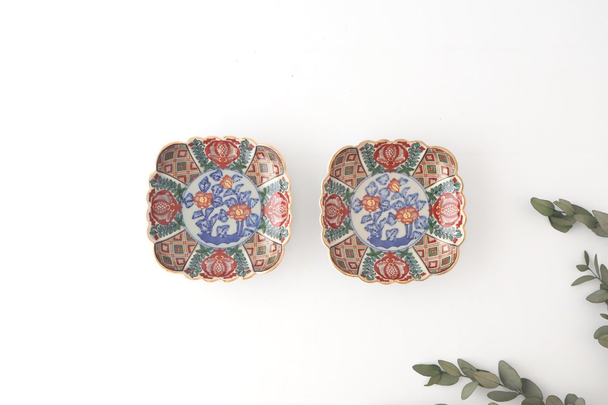 Rinkurou Kiln Chrysanthemum-shaped Small Plate Square Pattern | Hasami Ware